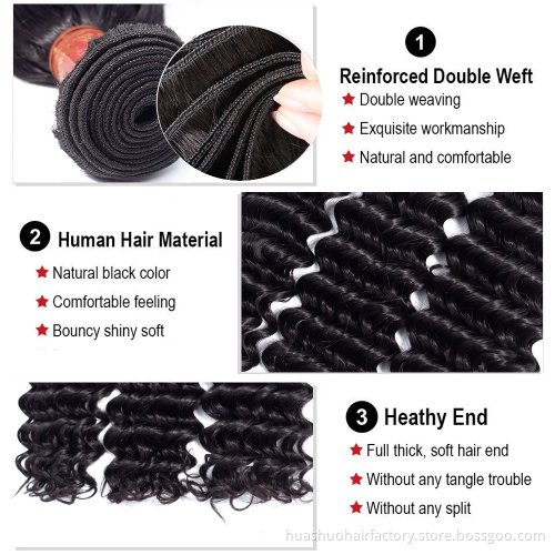 Huashuo Grade 10A 12A 15A Premium Grade Real Mink Virgin Cuticle Deep Wave Brazilian Human Hair